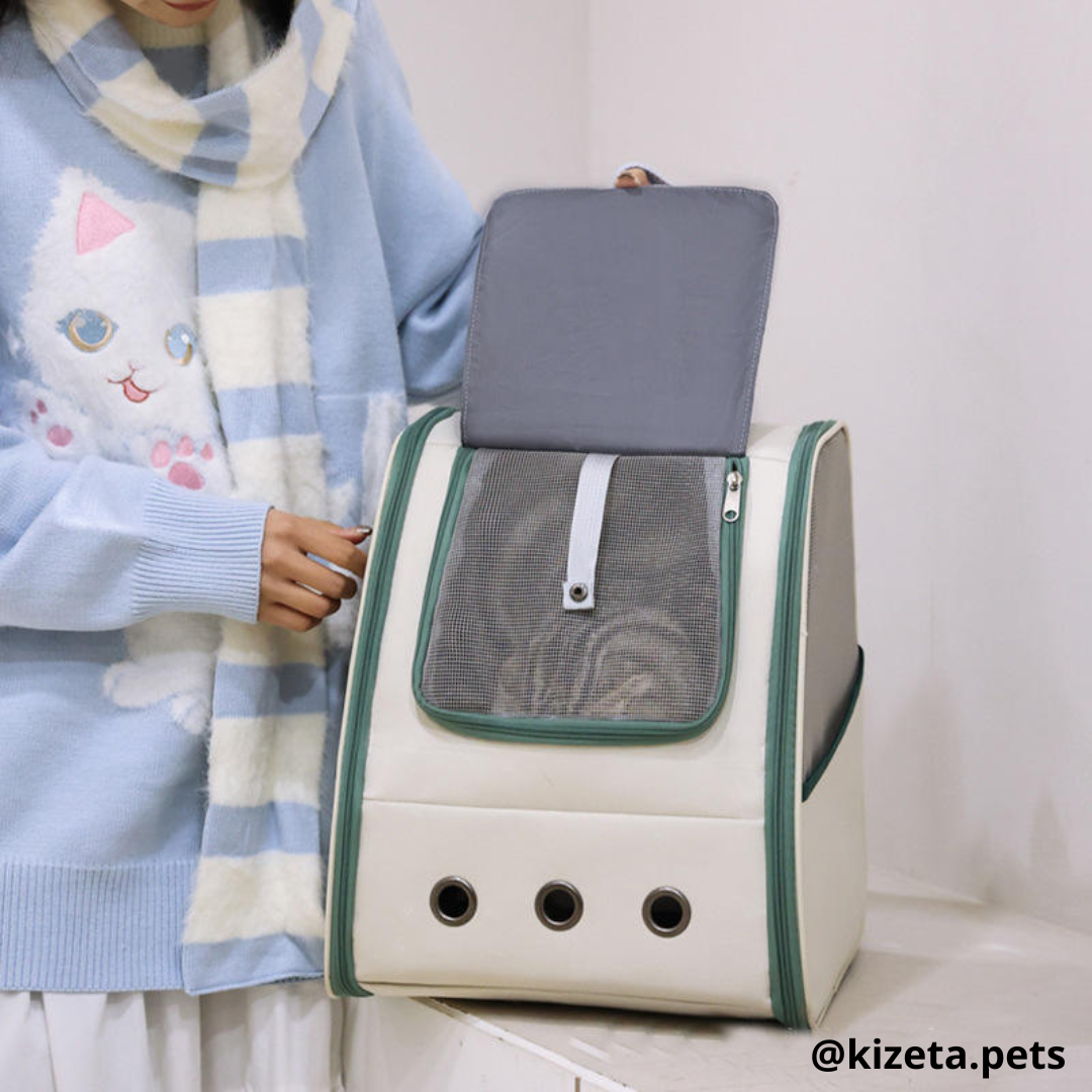 MOCHILA TRANSPORTADORA HELLO CAT PARA MASCOTAS (32x28x38 CM)