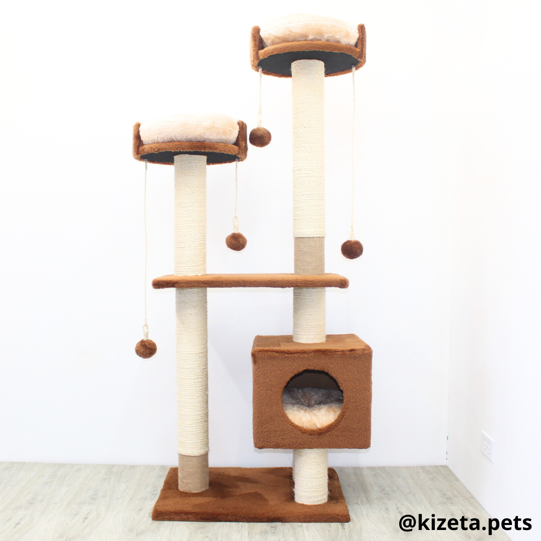 RASCADOR GYM PARA GATO MODELO MÓNACO EXTRAGRANDE 3 CAMAS + 6 TORRES COLOR CAFÉ (60x45x156CM)