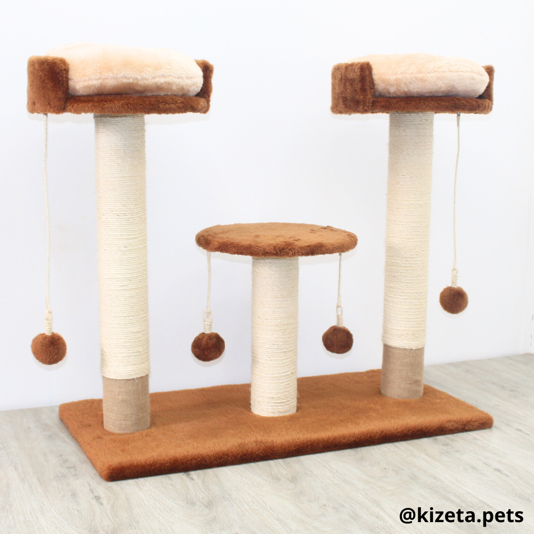 RASCADOR GYM PARA GATO MODELO ROMA 2 CAMAS + PLATAFORMA + 3 TORRES (90x45x80CM)