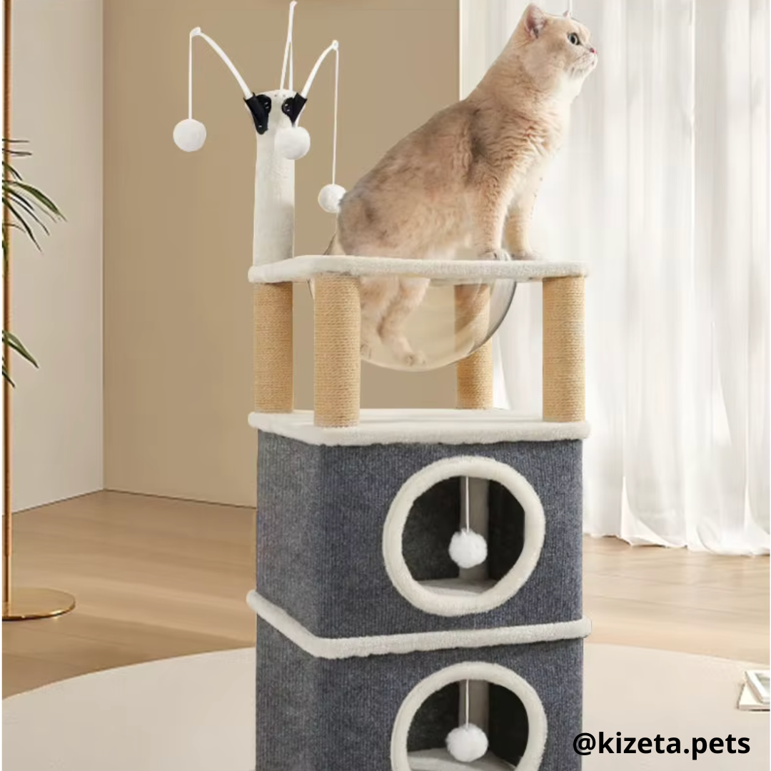 RASCADOR/CONDO PARA GATO CON DOS CAMAS (40X40X112CM)