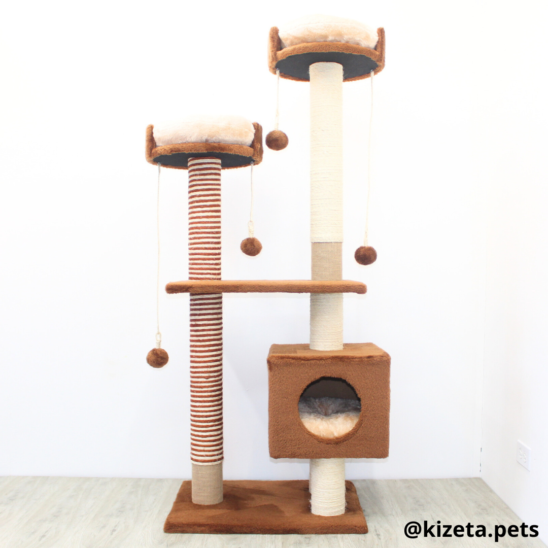 RASCADOR GYM PARA GATO MODELO MÓNACO EXTRAGRANDE 3 CAMAS + 6 TORRES COLOR CAFÉ (60x45x156CM)