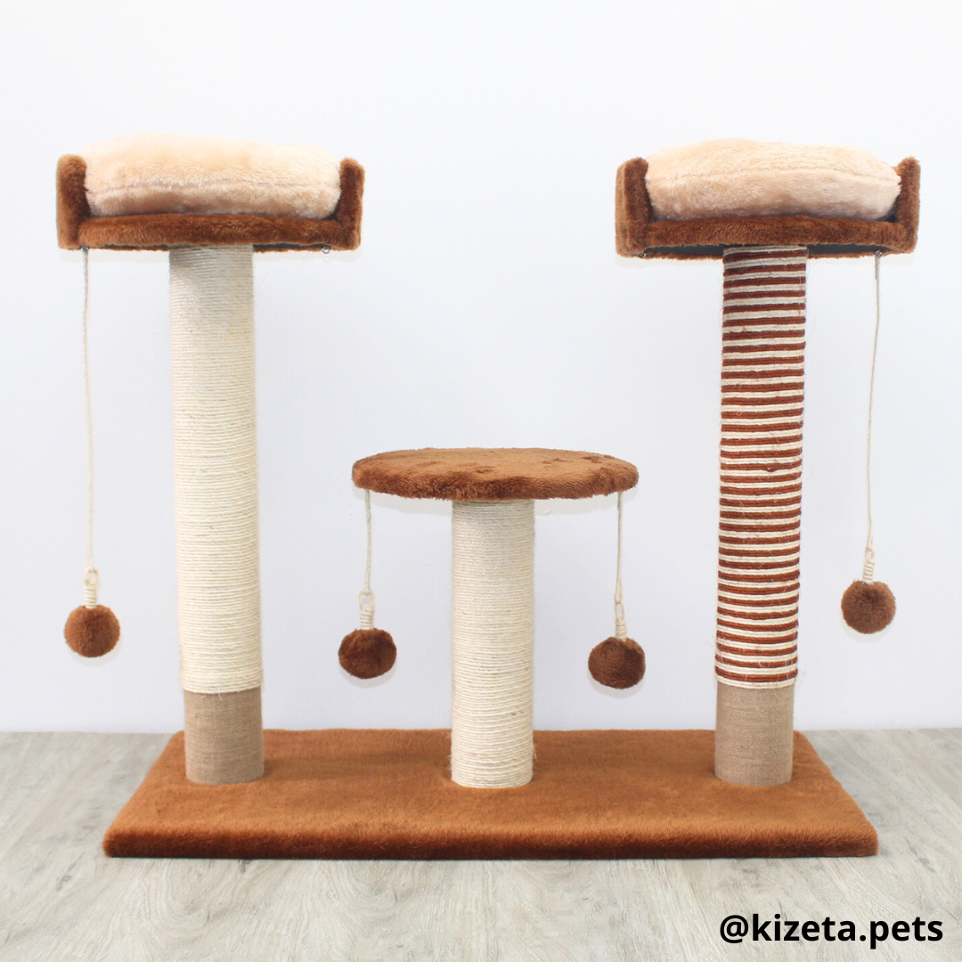 RASCADOR GYM PARA GATO MODELO ROMA 2 CAMAS + PLATAFORMA + 3 TORRES (90x45x80CM)