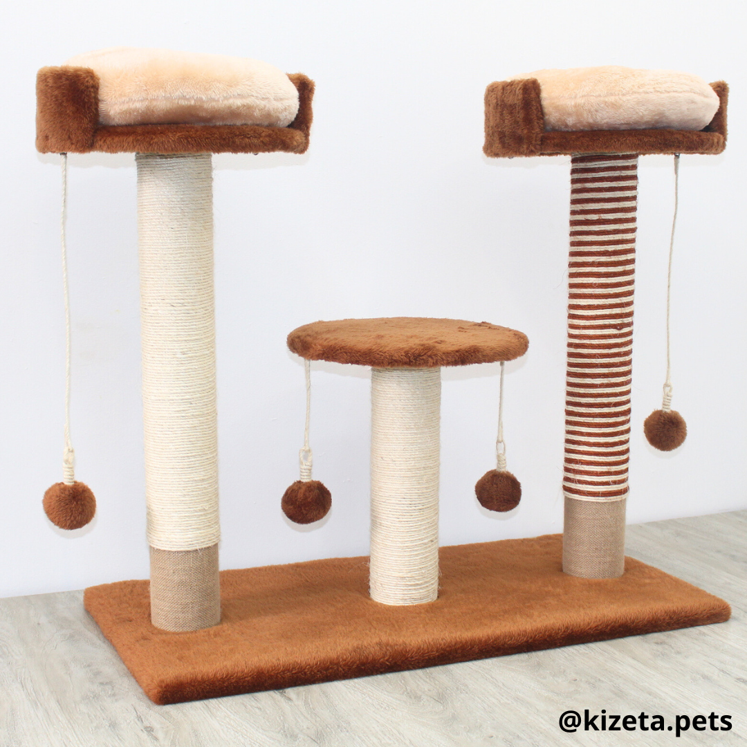 RASCADOR GYM PARA GATO MODELO ROMA 2 CAMAS + PLATAFORMA + 3 TORRES (90x45x80CM)