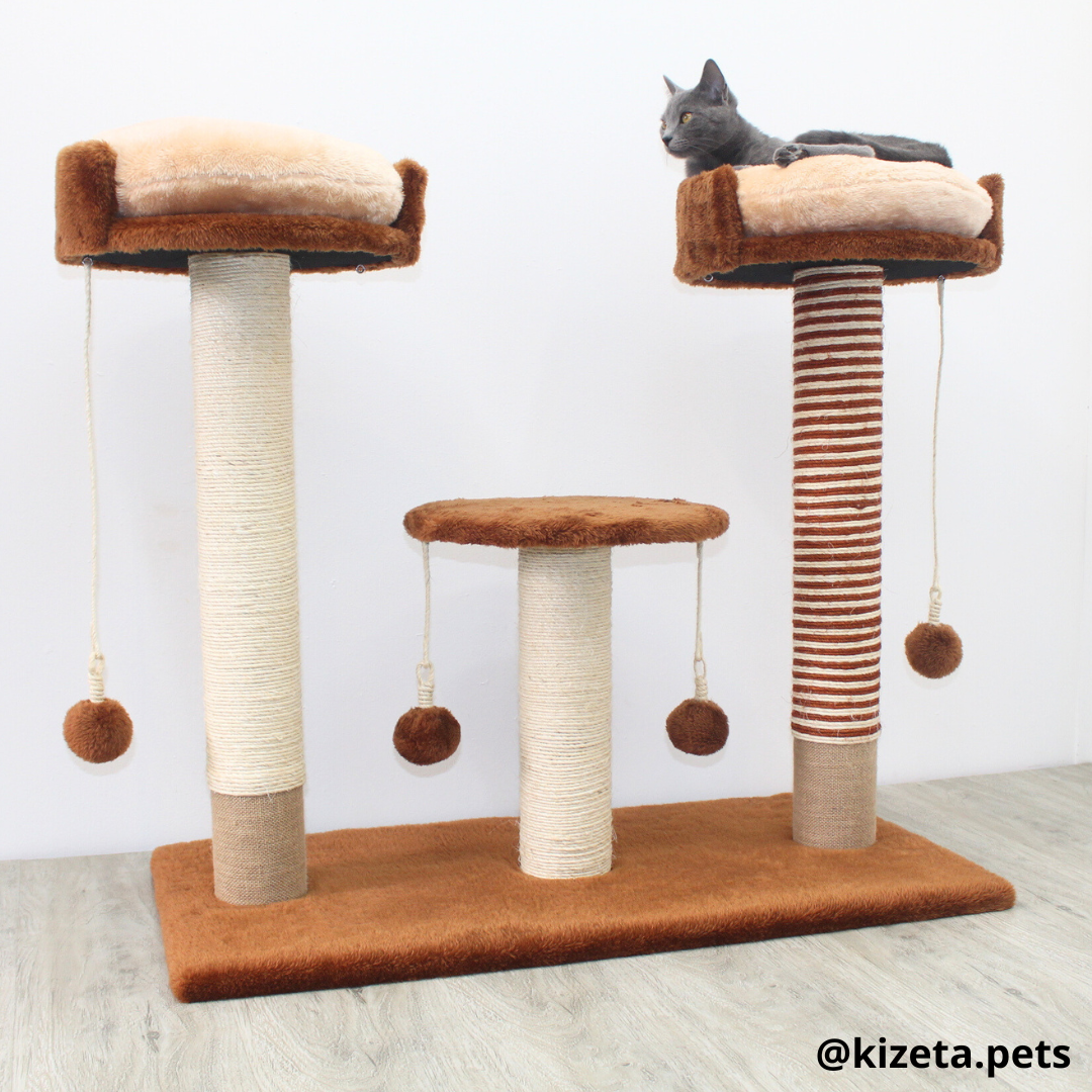 RASCADOR GYM PARA GATO MODELO ROMA 2 CAMAS + PLATAFORMA + 3 TORRES (90x45x80CM)