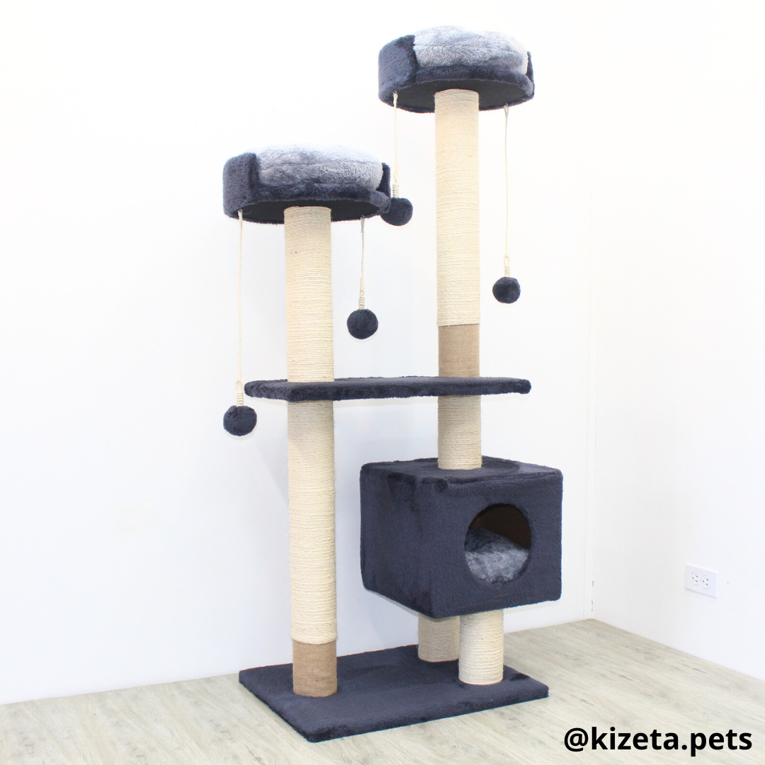 RASCADOR GYM PARA GATO MODELO MÓNACO EXTRAGRANDE 3 CAMAS + 6 TORRES COLOR GRAFITO (60x45x156CM)