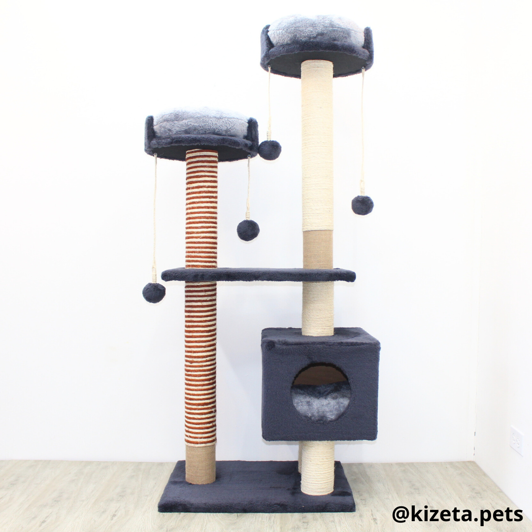 RASCADOR GYM PARA GATO MODELO MÓNACO EXTRAGRANDE 3 CAMAS + 6 TORRES COLOR GRAFITO (60x45x156CM)