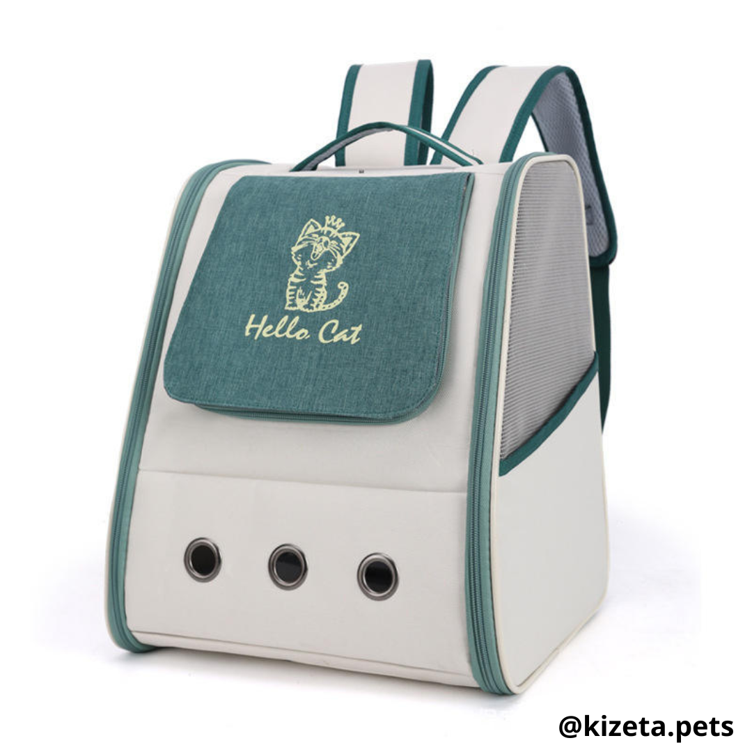 MOCHILA TRANSPORTADORA HELLO CAT PARA MASCOTAS (32x28x38 CM)