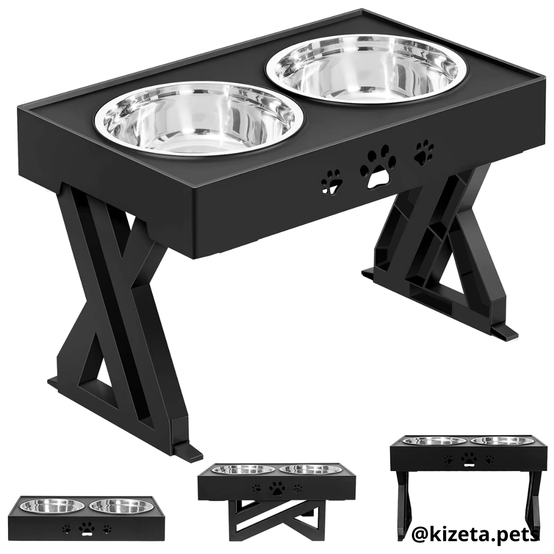 PLATOS ELEVADOS DE ACERO INOXIDABLE CON 3 REGULACIONES PARA MASCOTAS PEQUEÑAS, MEDIANAS Y GRANDES