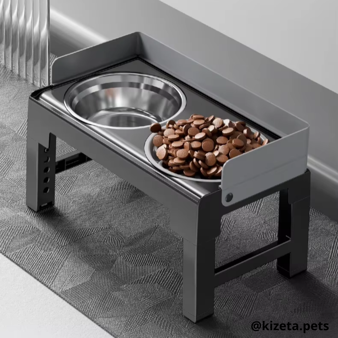 PLATOS ELEVADOS DE ACERO INOXIDABLE CON 5 REGULACIONES Y RESPALDAR PARA MASCOTAS MEDIANAS Y GRANDES