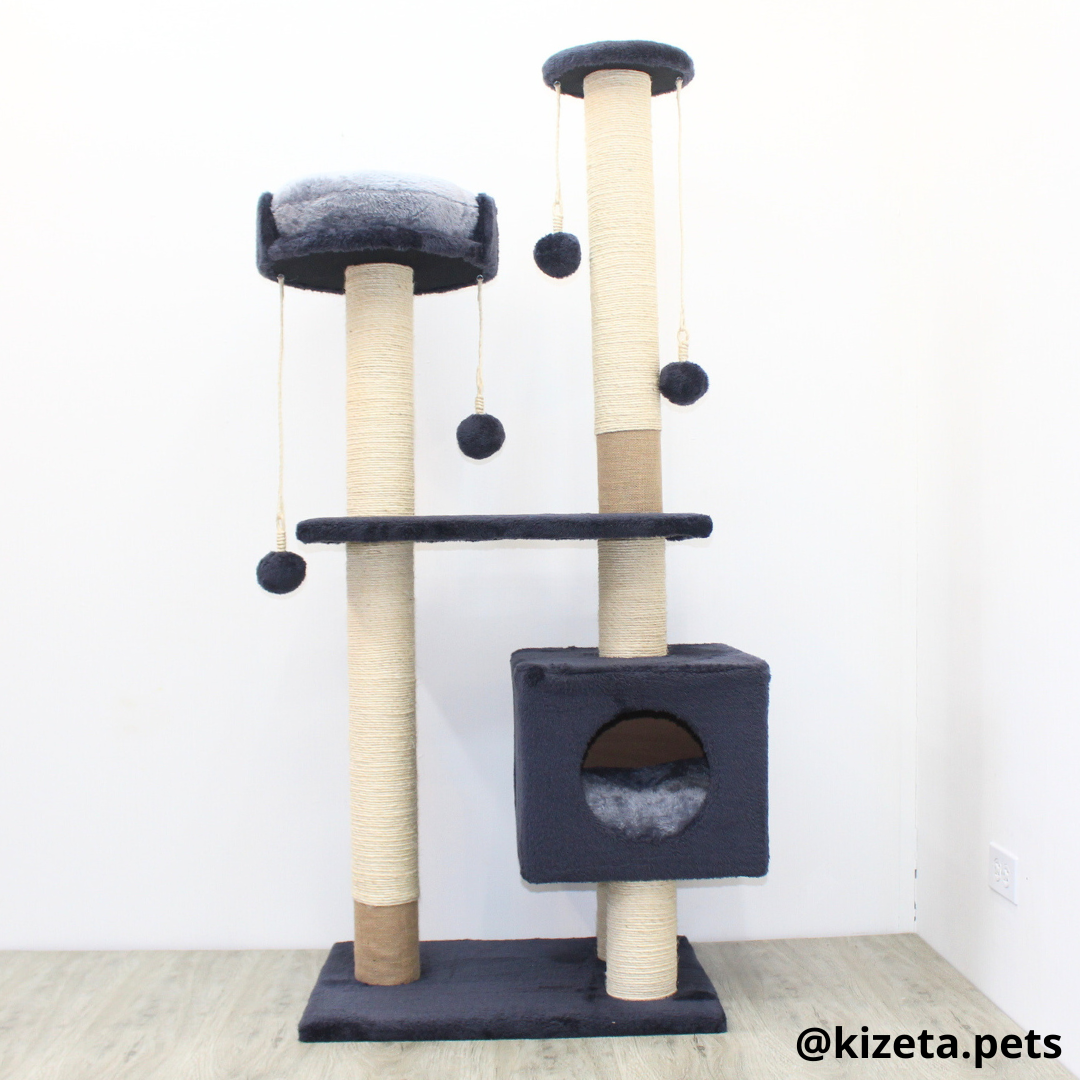 RASCADOR GYM PARA GATO MODELO VENECIA EXTRAGRANDE 2 CAMAS + 6 TORRES COLOR GRAFITO (60x45x146CM)