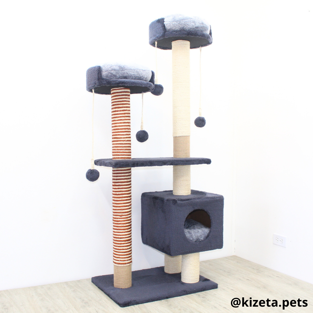 RASCADOR GYM PARA GATO MODELO MÓNACO EXTRAGRANDE 3 CAMAS + 6 TORRES COLOR GRAFITO (60x45x156CM)