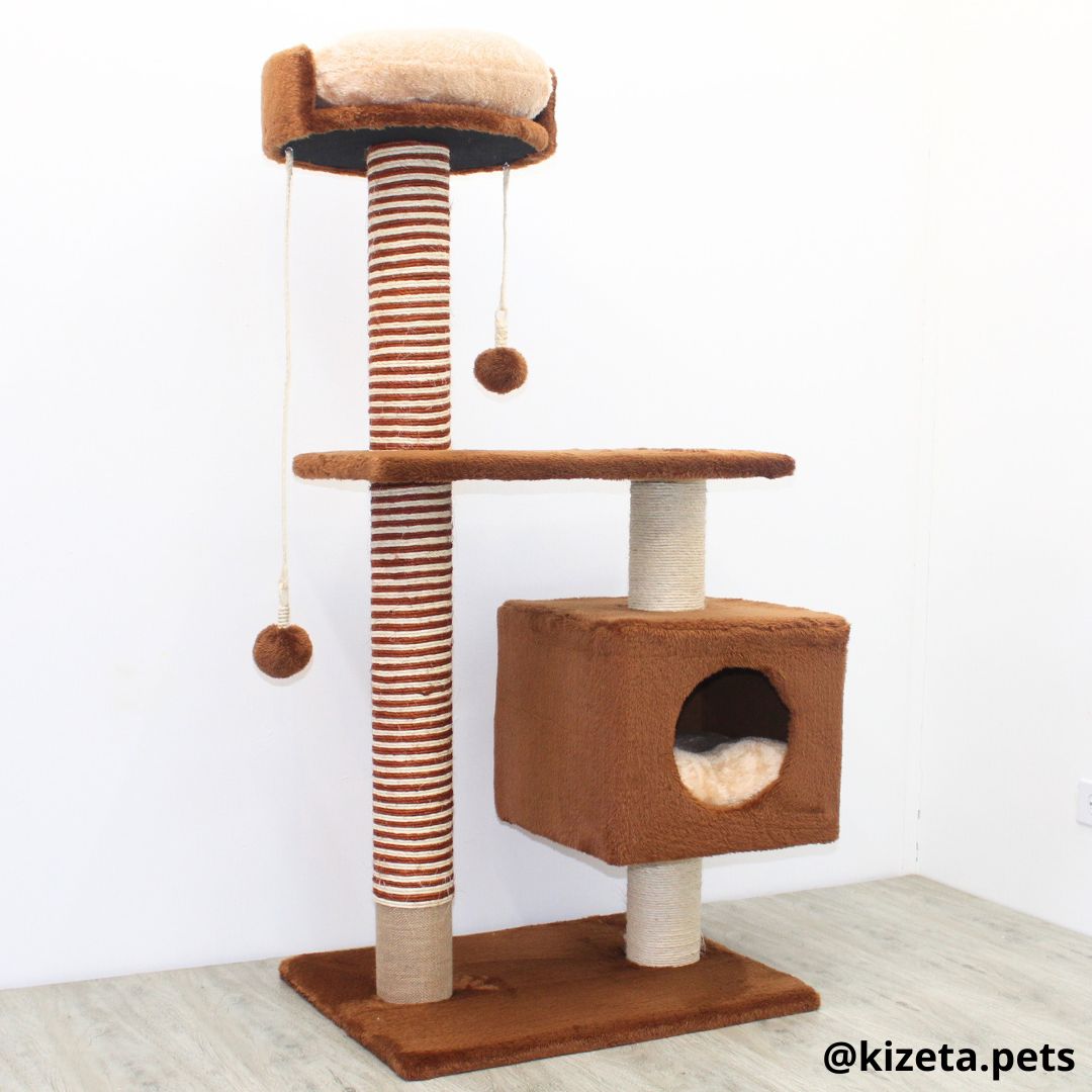 RASCADOR GYM PARA GATO MODELO EDIFICIO 2DA GENERACIÓN CON DOS CAMAS COLOR CAFÉ (60x45x124CM)