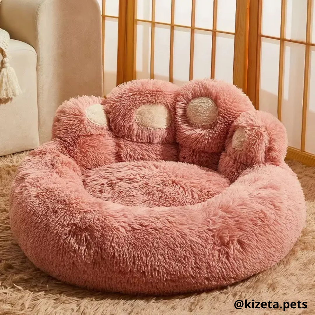 CAMA ANTIANSIEDAD 100% LAVABLE EN FORMA HUELLA DE OSO PARA PERROS O GATOS