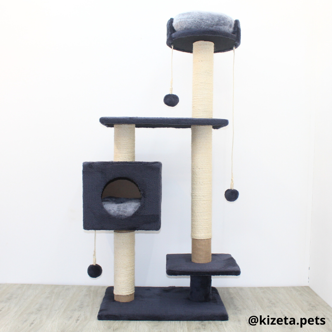 RASCADOR GYM PARA GATO MODELO CHICAGO 2DA GENERACIÓN 2 CAMAS + 5 TORRES COLOR GRAFITO (60x45x145CM)