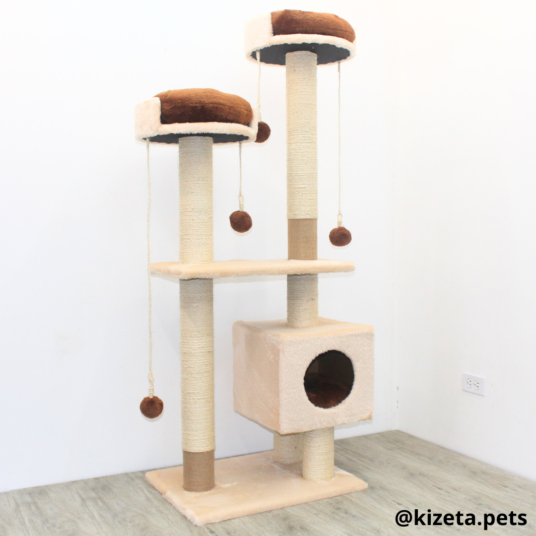 RASCADOR GYM PARA GATO MODELO MÓNACO EXTRAGRANDE 3 CAMAS + 6 TORRES COLOR BEIGE (60x45x156CM)