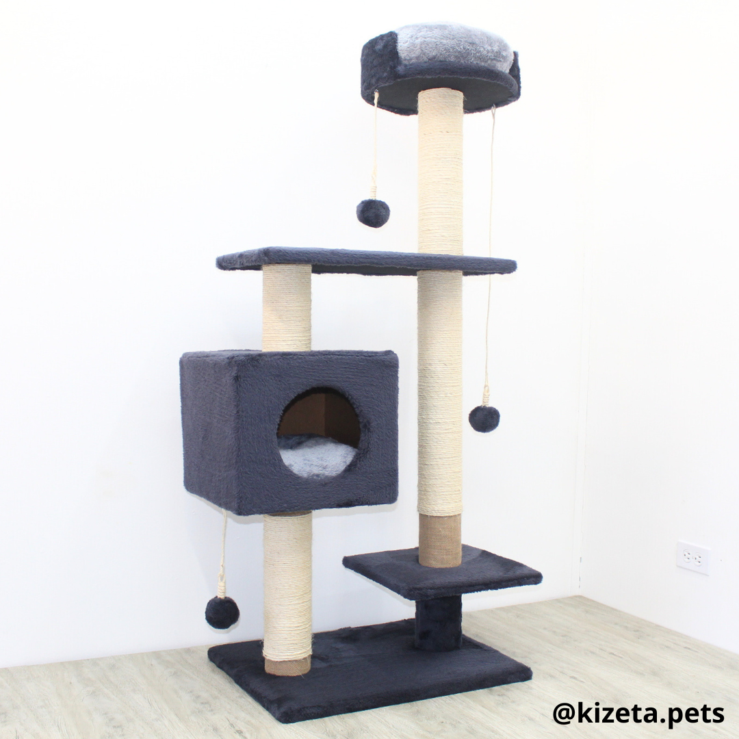 RASCADOR GYM PARA GATO MODELO CHICAGO 2DA GENERACIÓN 2 CAMAS + 5 TORRES COLOR GRAFITO (60x45x145CM)