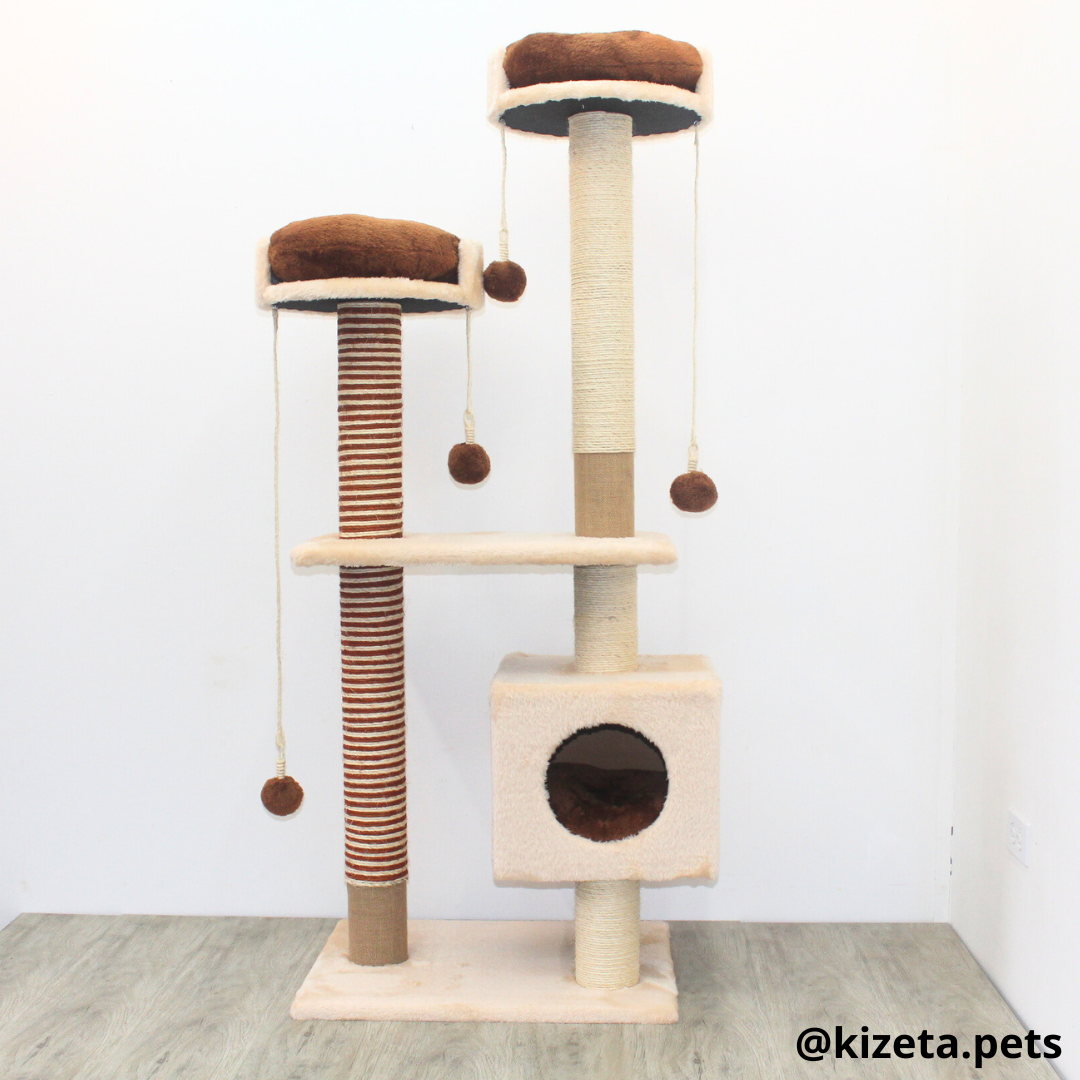 RASCADOR GYM PARA GATO MODELO MÓNACO EXTRAGRANDE 3 CAMAS + 6 TORRES COLOR BEIGE (60x45x156CM)