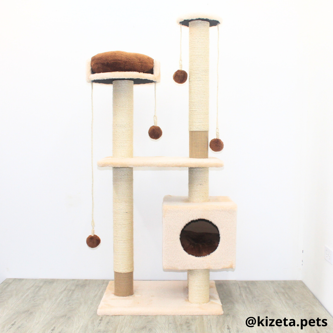 RASCADOR GYM PARA GATO MODELO VENECIA EXTRAGRANDE 2 CAMAS + 6 TORRES COLOR BEIGE (60x45x146CM)