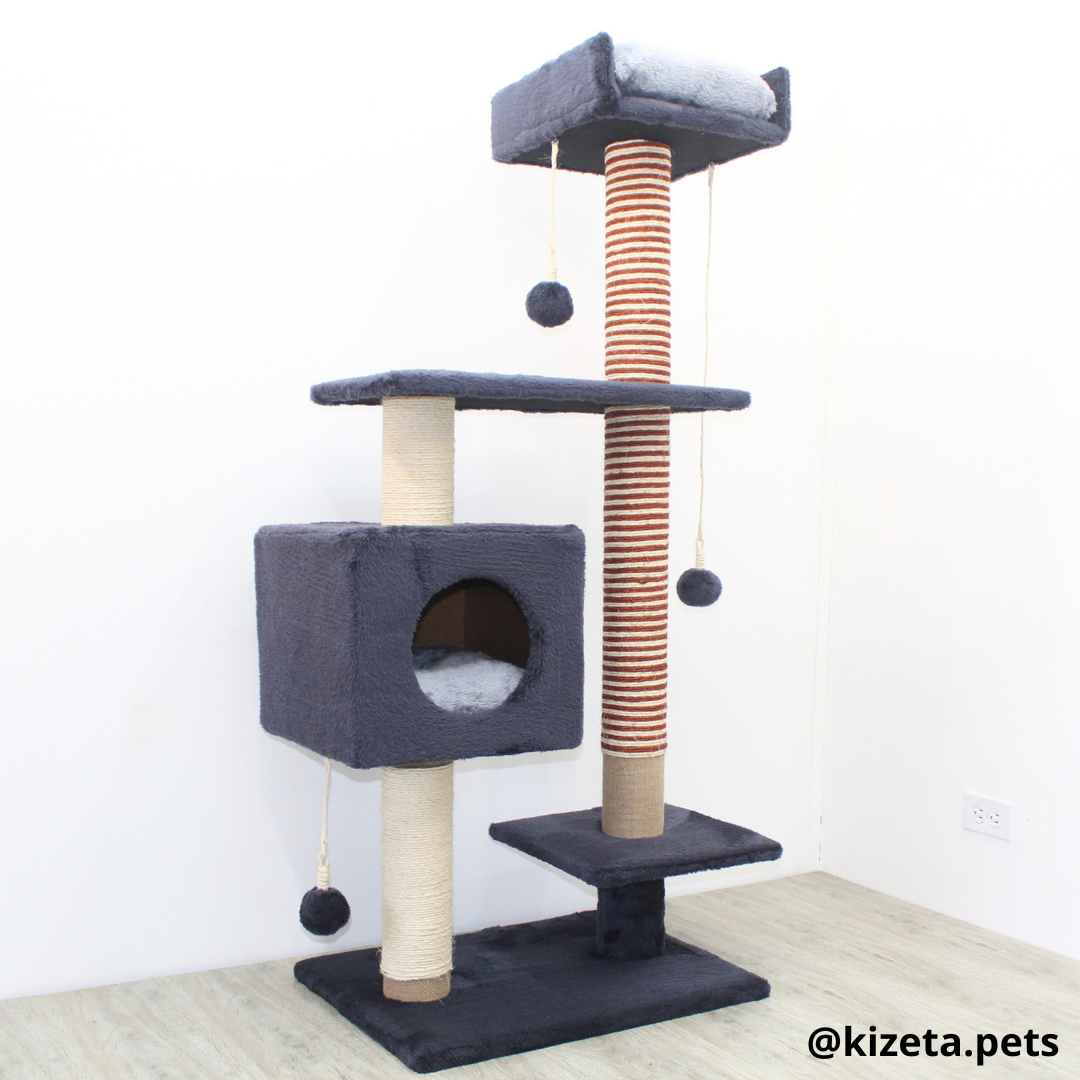 RASCADOR GYM PARA GATO MODELO CHICAGO 2DA GENERACIÓN 2 CAMAS + 5 TORRES COLOR GRAFITO (60x45x145CM)