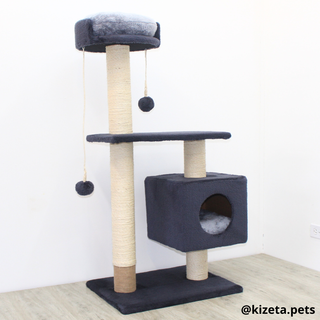 RASCADOR GYM PARA GATO MODELO EDIFICIO 2DA GENERACIÓN CON DOS CAMAS COLOR GRAFITO (60x45x124CM)