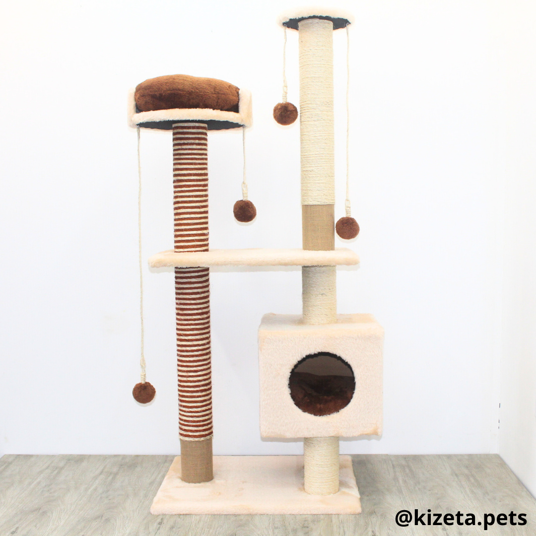 RASCADOR GYM PARA GATO MODELO VENECIA EXTRAGRANDE 2 CAMAS + 6 TORRES COLOR BEIGE (60x45x146CM)