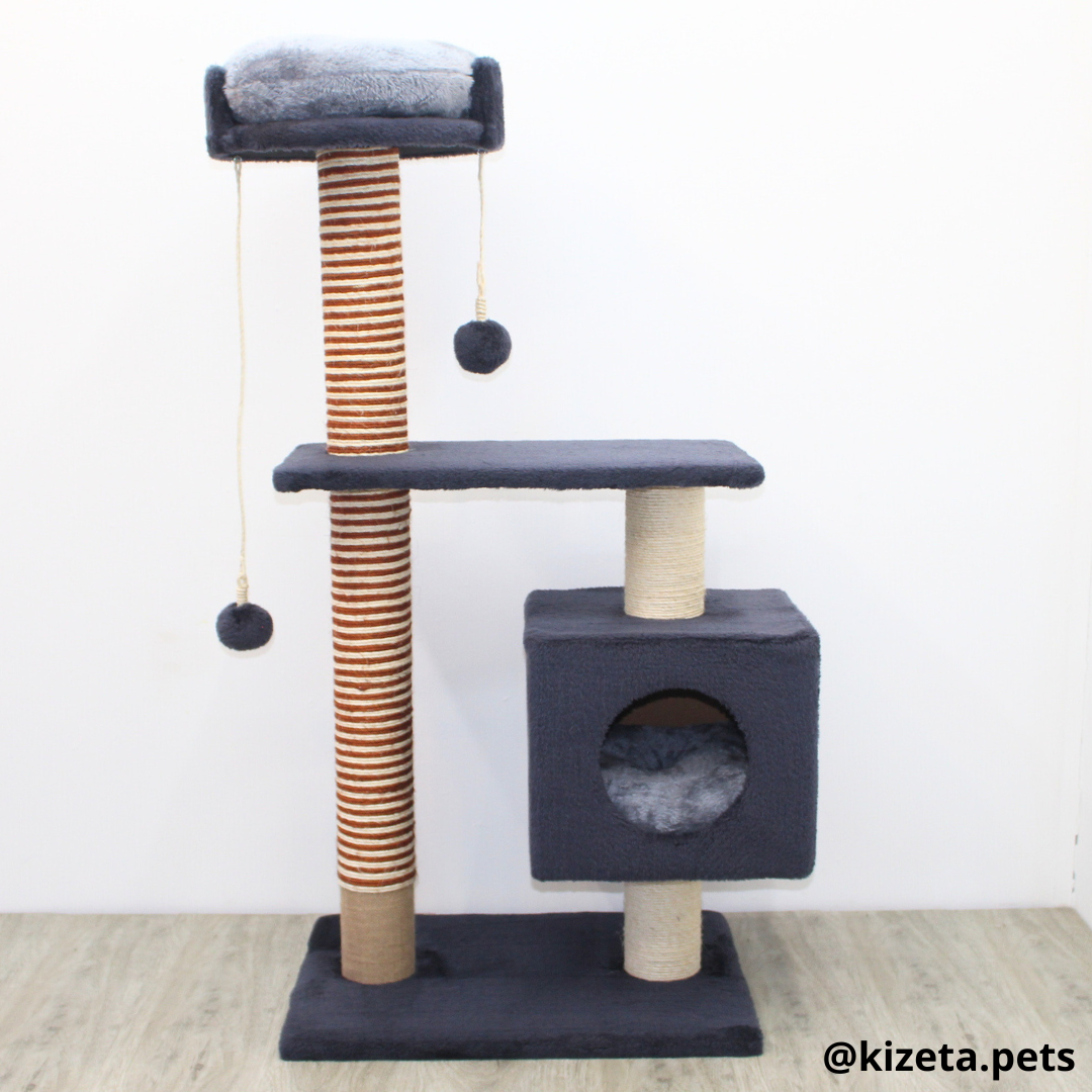 RASCADOR GYM PARA GATO MODELO EDIFICIO 2DA GENERACIÓN CON DOS CAMAS COLOR GRAFITO (60x45x124CM)
