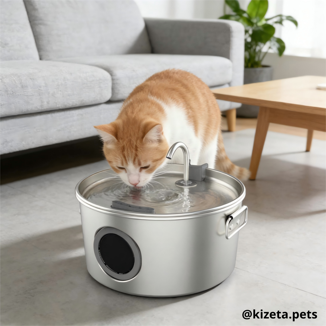 FUENTE DE AGUA DE ACERO INOXIDABLE CIRCULAR DE 3.2L PARA GATOS Y PERROS