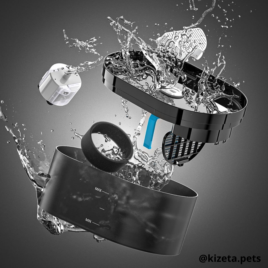 FUENTE DE AGUA SENCILLA OVALADA NEGRA DE 2.2L PARA GATOS Y PERROS