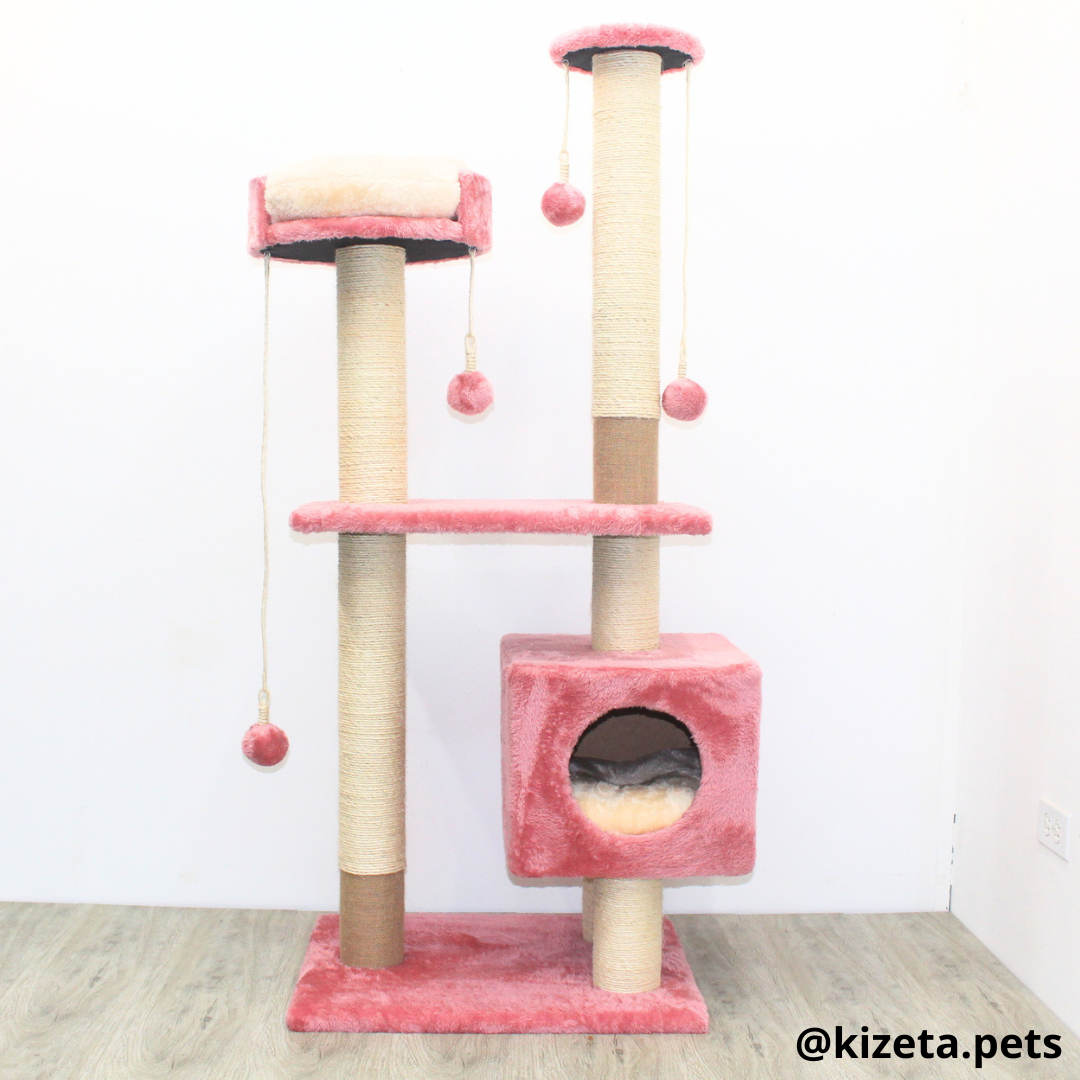 RASCADOR GYM PARA GATO MODELO VENECIA EXTRAGRANDE 2 CAMAS + 6 TORRES COLOR ROSADO (60x45x146CM)