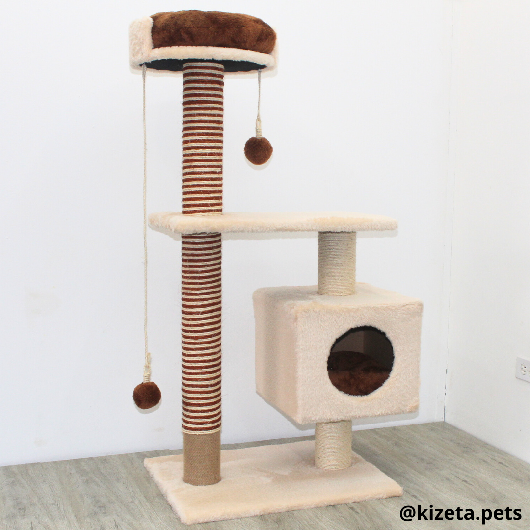 RASCADOR GYM PARA GATO MODELO EDIFICIO 2DA GENERACIÓN CON DOS CAMAS COLOR BEIGE (60x45x124CM)