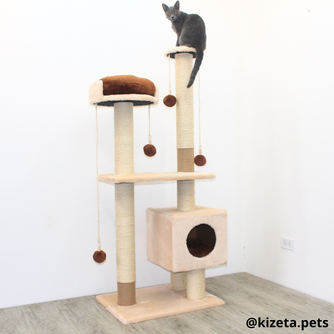 RASCADOR GYM PARA GATO MODELO VENECIA EXTRAGRANDE 2 CAMAS + 6 TORRES COLOR BEIGE (60x45x146CM)