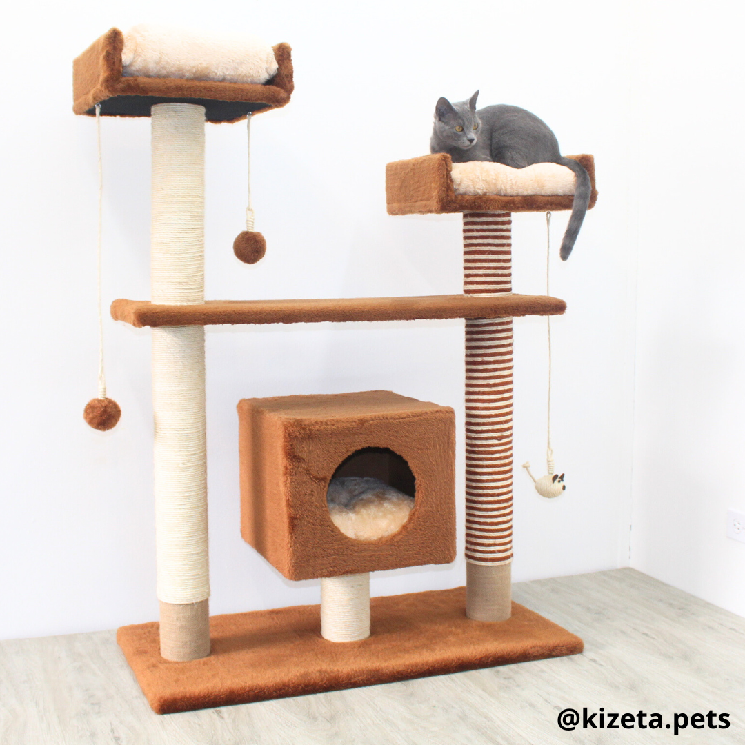 RASCADOR GYM PARA GATO MODELO PARÍS EXTRAGRANDE 3 CAMAS + 5 TORRES (90x45x126CM)