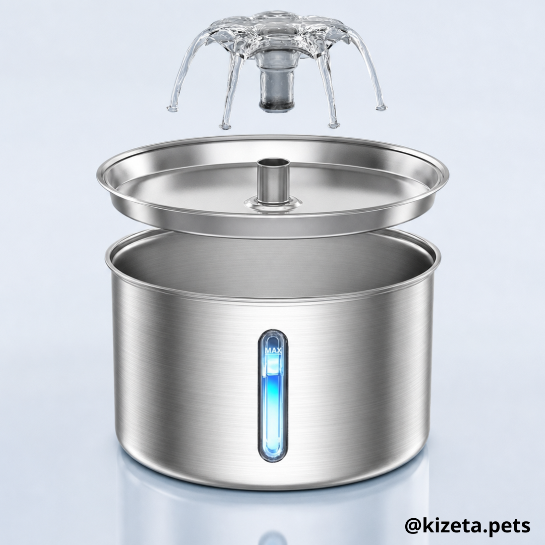 FUENTE DE AGUA DE ACERO INOXIDABLE CIRCULAR DE 3L CON SENSOR DE MOVIMIENTO PARA GATOS Y PERROS
