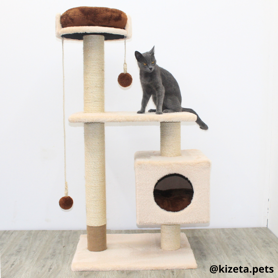 RASCADOR GYM PARA GATO MODELO EDIFICIO 2DA GENERACIÓN CON DOS CAMAS COLOR BEIGE (60x45x124CM)