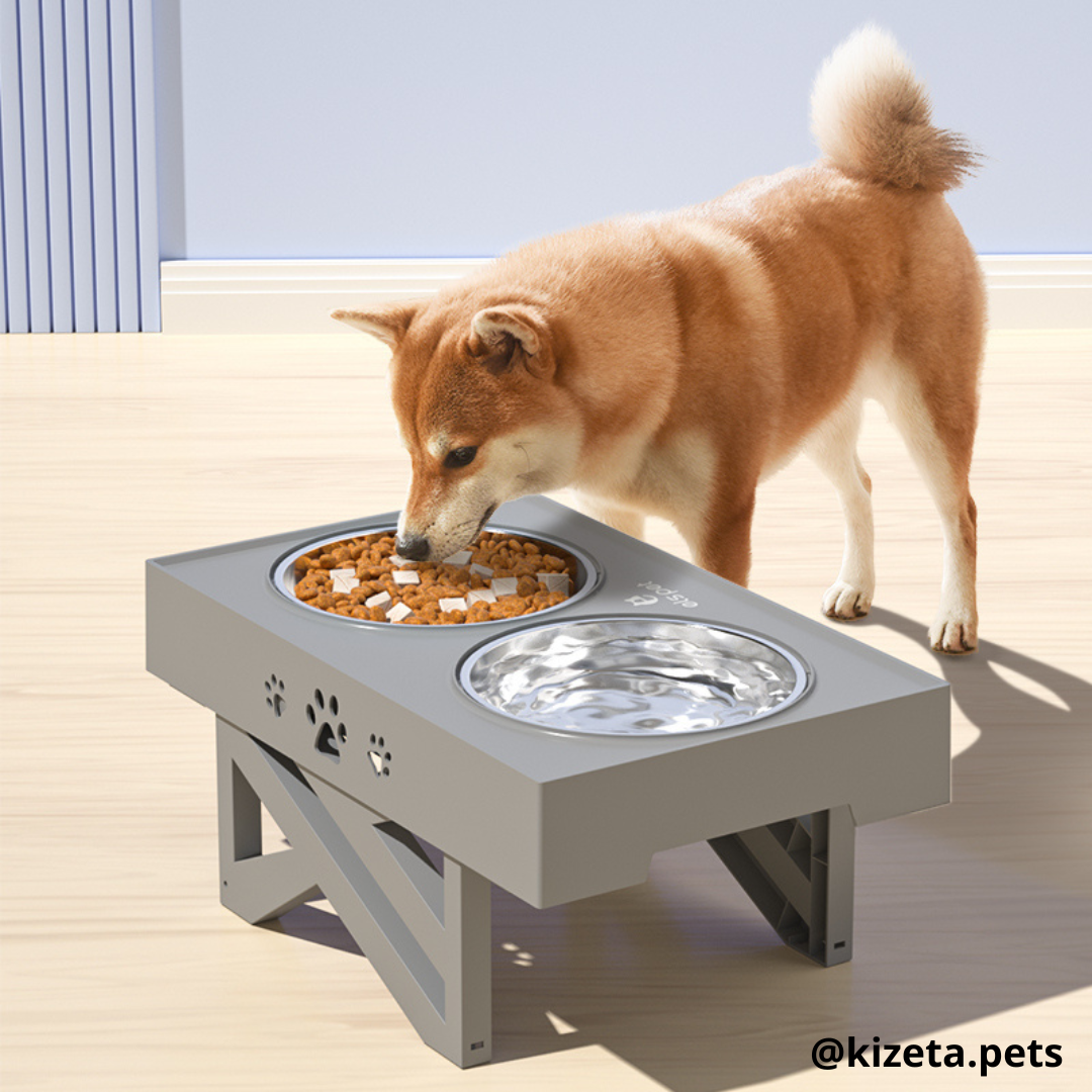 PLATOS ELEVADOS DE ACERO INOXIDABLE CON 3 REGULACIONES PARA MASCOTAS PEQUEÑAS, MEDIANAS Y GRANDES