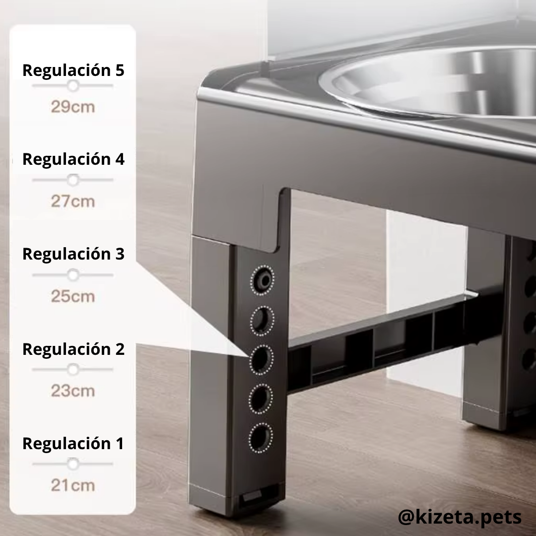 PLATOS ELEVADOS DE ACERO INOXIDABLE CON 5 REGULACIONES Y RESPALDAR PARA MASCOTAS MEDIANAS Y GRANDES