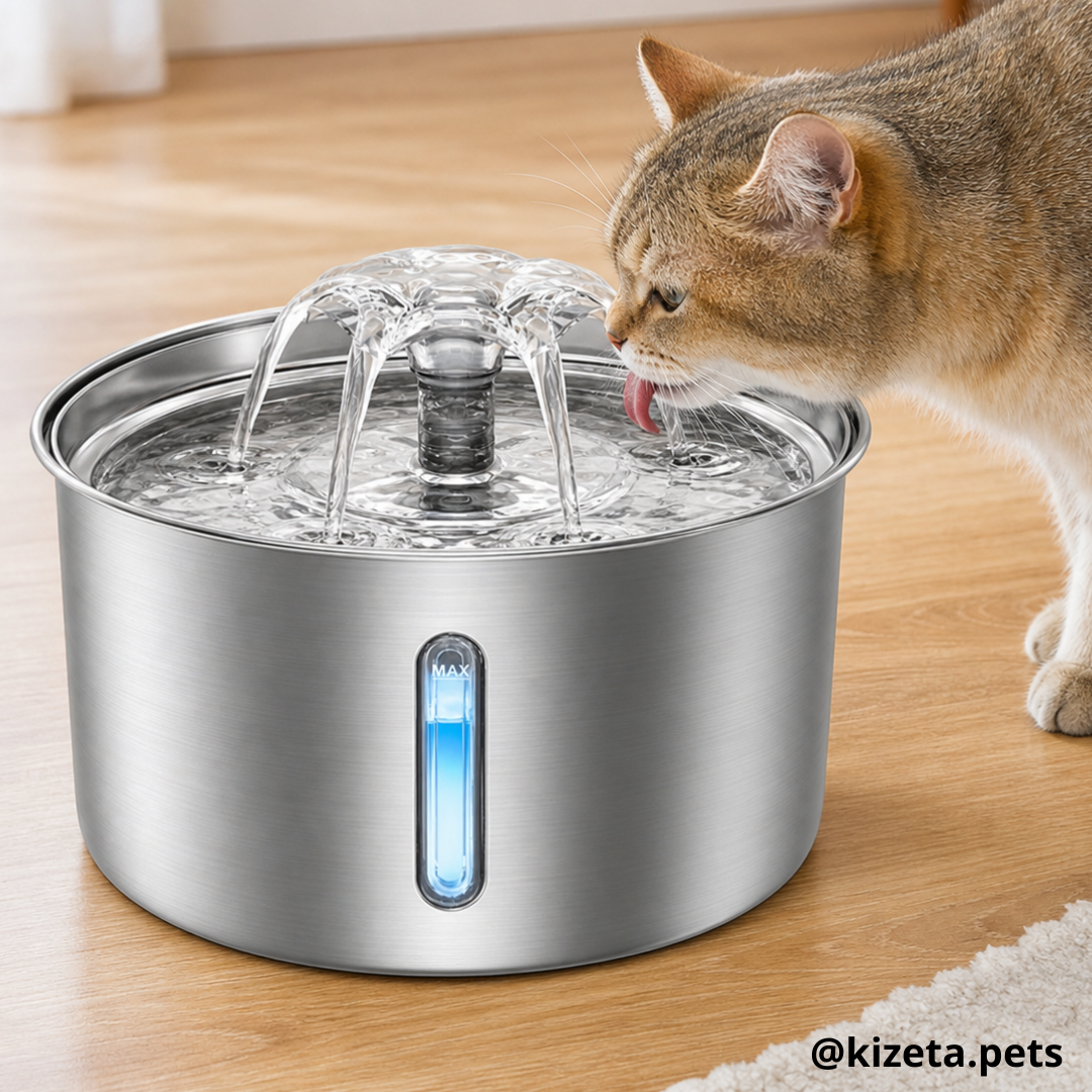 FUENTE DE AGUA DE ACERO INOXIDABLE CIRCULAR DE 3L CON SENSOR DE MOVIMIENTO PARA GATOS Y PERROS