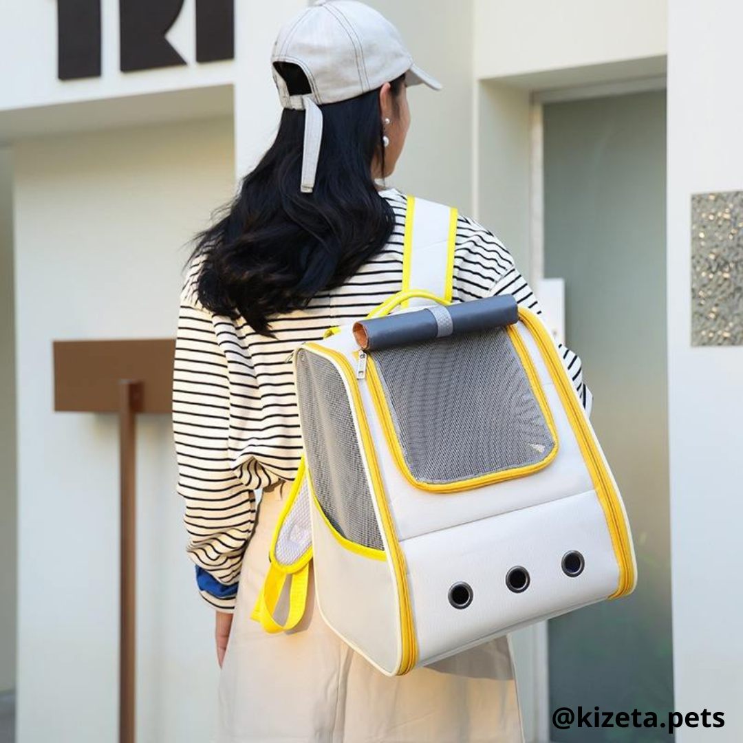 MOCHILA TRANSPORTADORA HELLO CAT PARA MASCOTAS (32x28x38 CM)
