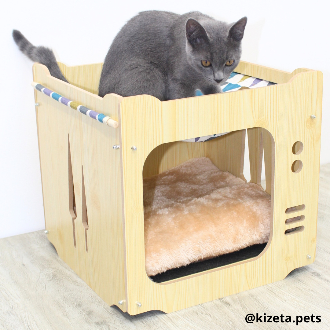 CUARTO + HAMACA ENTRADA CUADRADA PARA GATOS O CONEJOS (INCLUYE COJÍN)