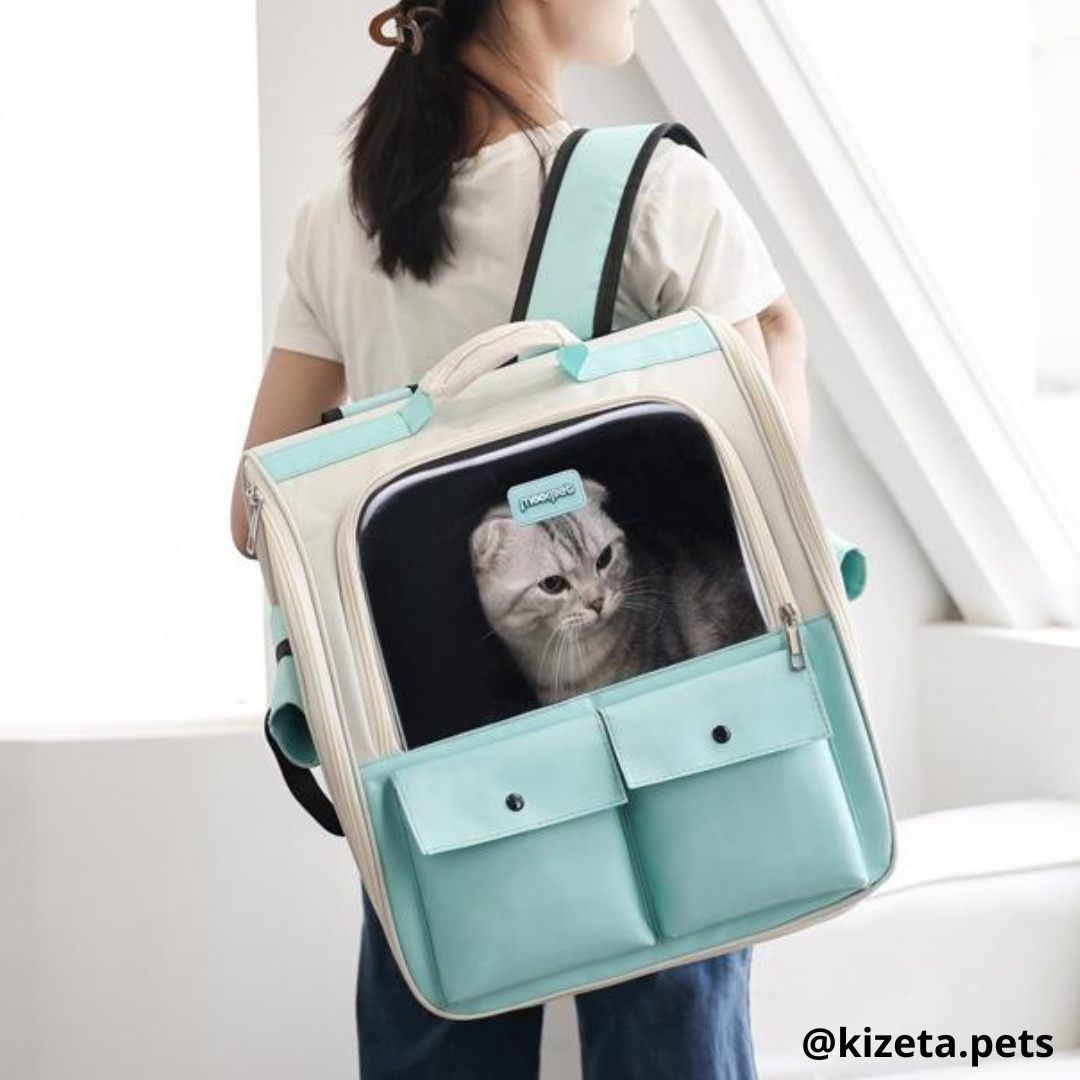 MOCHILA TRANSPORTADORA MISHI-GO PARA MASCOTAS CON VENTANA RECTANGULAR (36x25x38 CM)