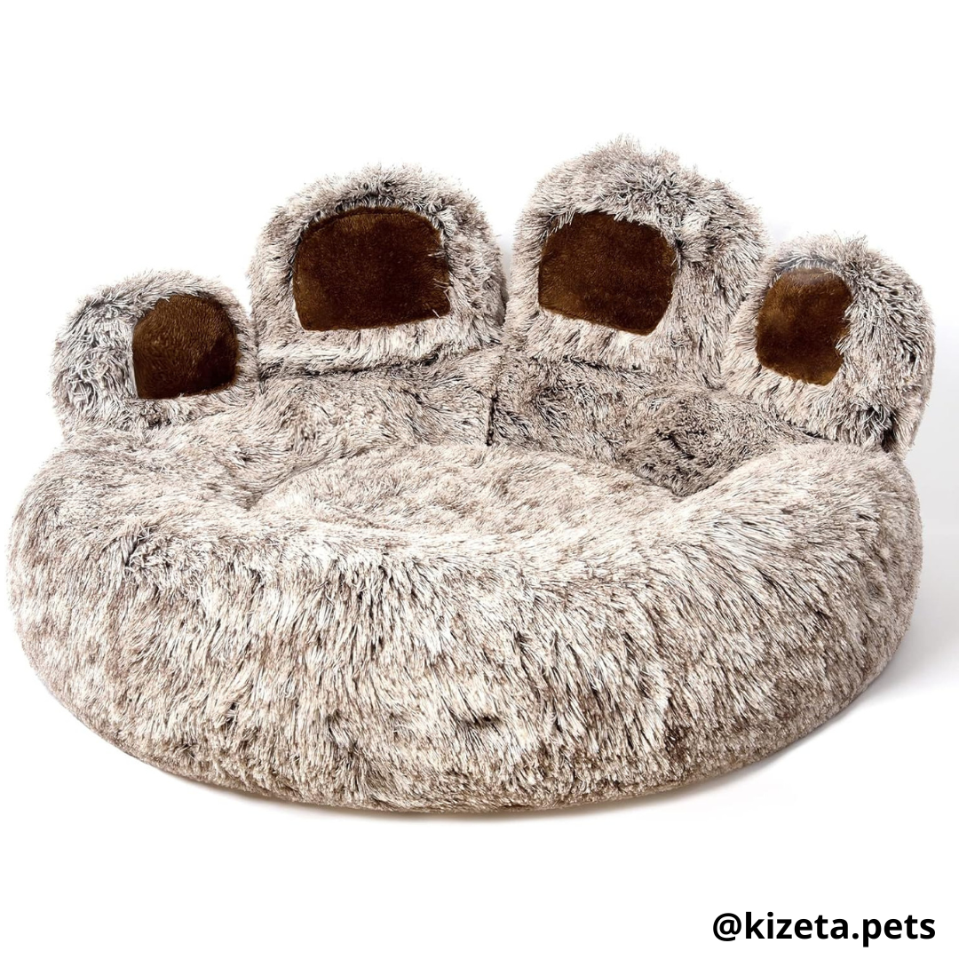 CAMA ANTIANSIEDAD 100% LAVABLE EN FORMA HUELLA DE OSO PARA PERROS O GATOS