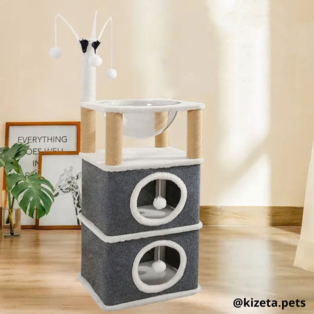 RASCADOR/CONDO PARA GATO CON DOS CAMAS (40X40X112CM)