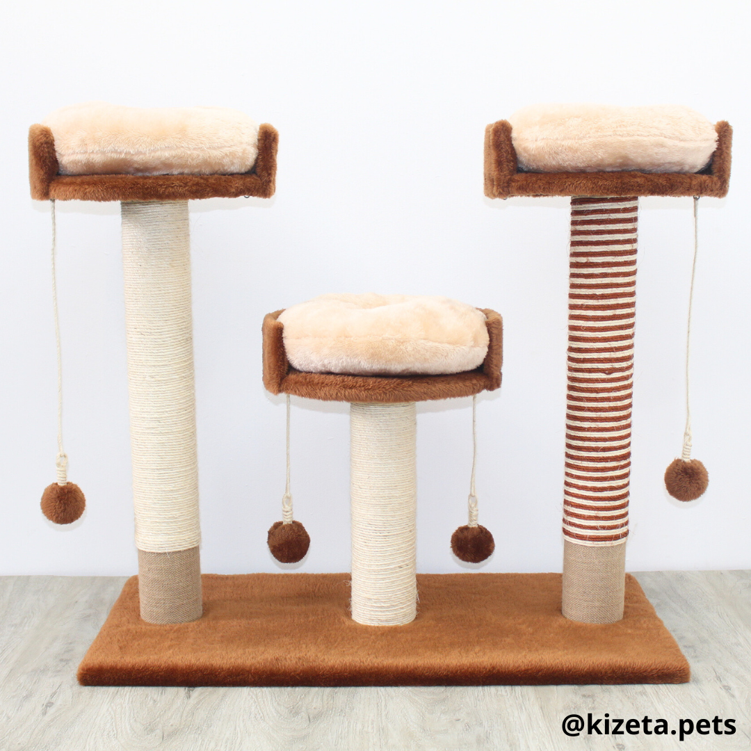 RASCADOR GYM PARA GATO MODELO MILÁN 3 CAMAS + 3 TORRES (90x45x82CM)