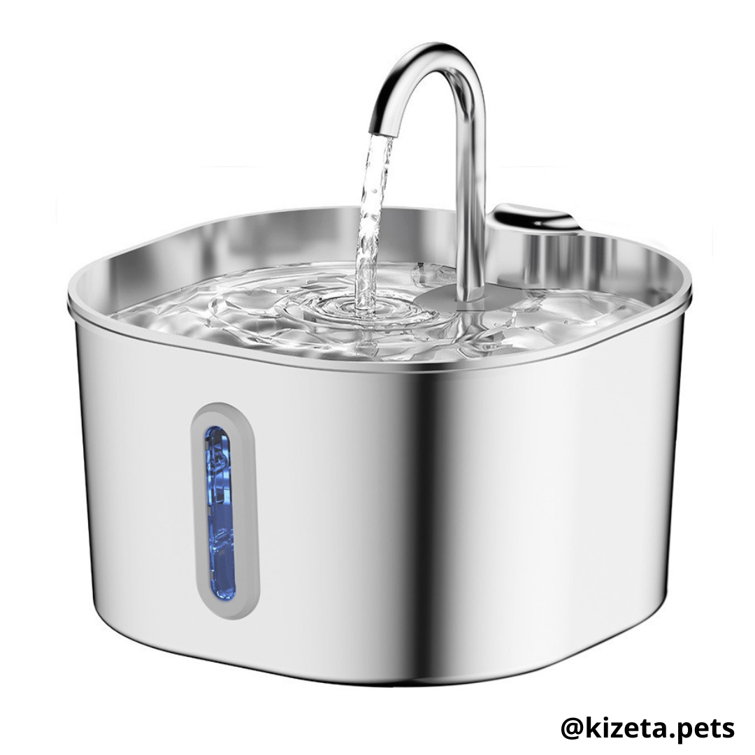 FUENTE DE AGUA DE ACERO INOXIDABLE CUADRANGULAR DE 2.2L PARA GATOS Y PERROS