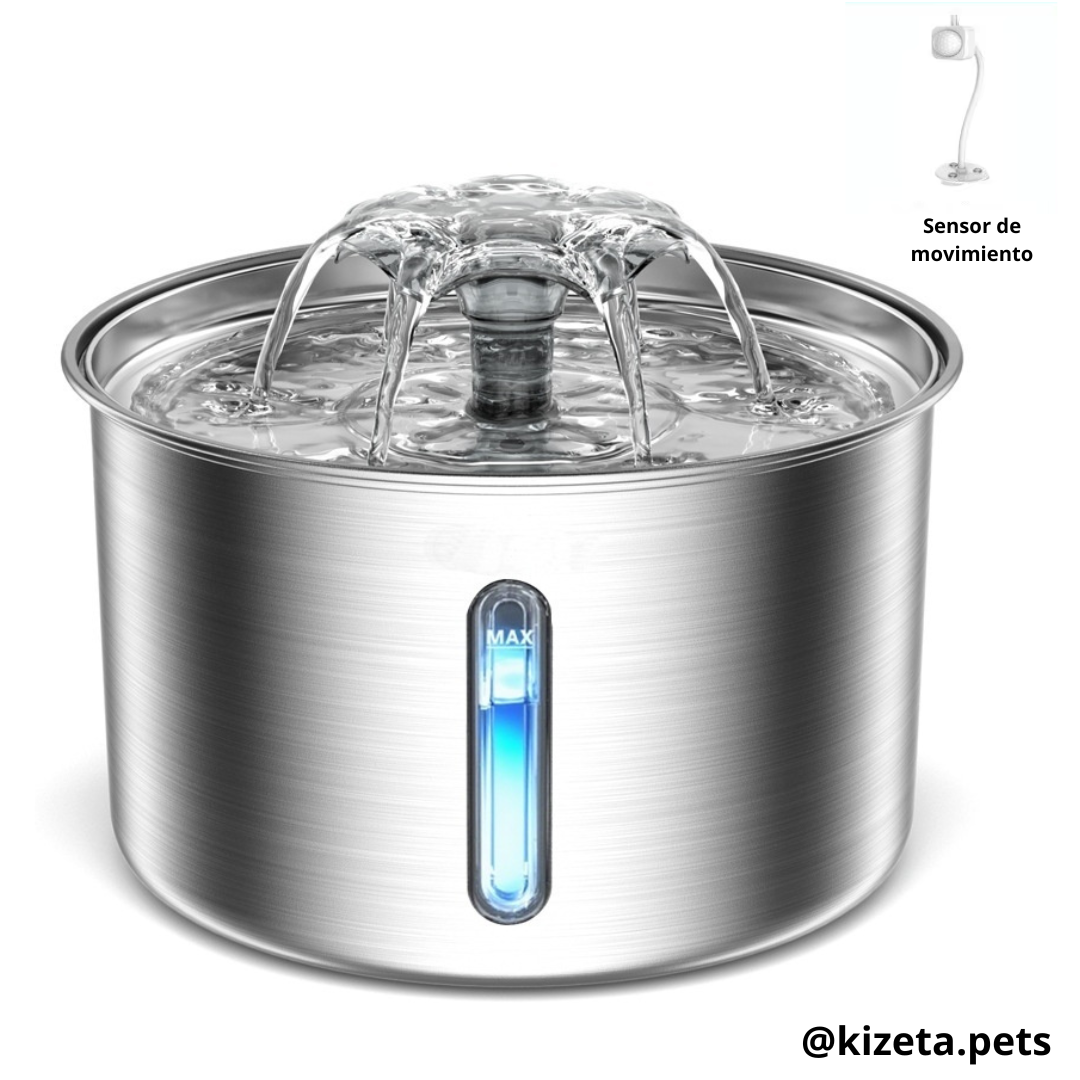 FUENTE DE AGUA DE ACERO INOXIDABLE CIRCULAR DE 3L CON SENSOR DE MOVIMIENTO PARA GATOS Y PERROS
