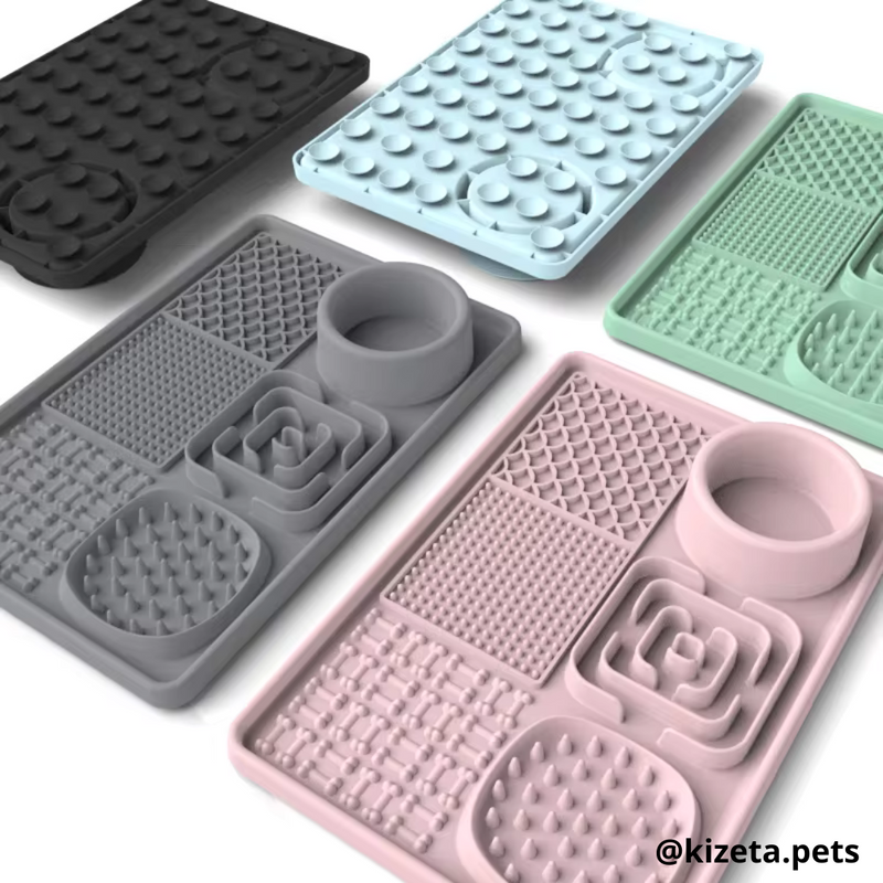 PLATO DE SILICONA L CON 6 TEXTURIZADOS PARA LAMER / LICK MAT / ALMOHADILLA JUGUETE INTERACTIVO MEDIANO PARA MASCOTAS