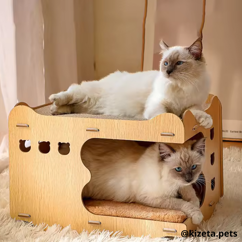 CUARTO/CASA RASCADOR ENTRADA ESQUINERA PARA GATO (2 TABLAS RASCADORAS + 1 COJÍN)