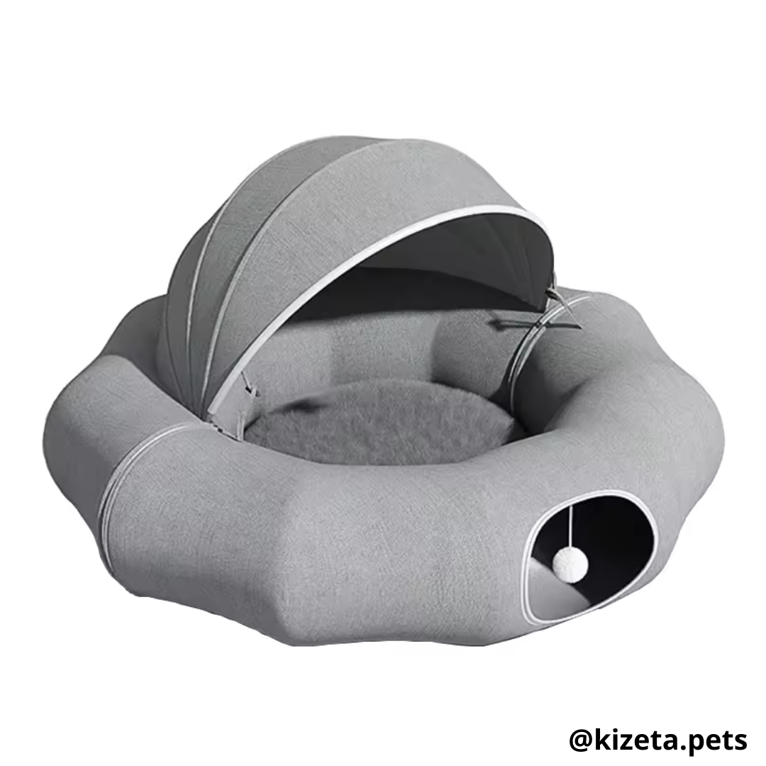 CAMA NIDO CON TÚNEL Y TOLDO COBERTOR PARA GATOS