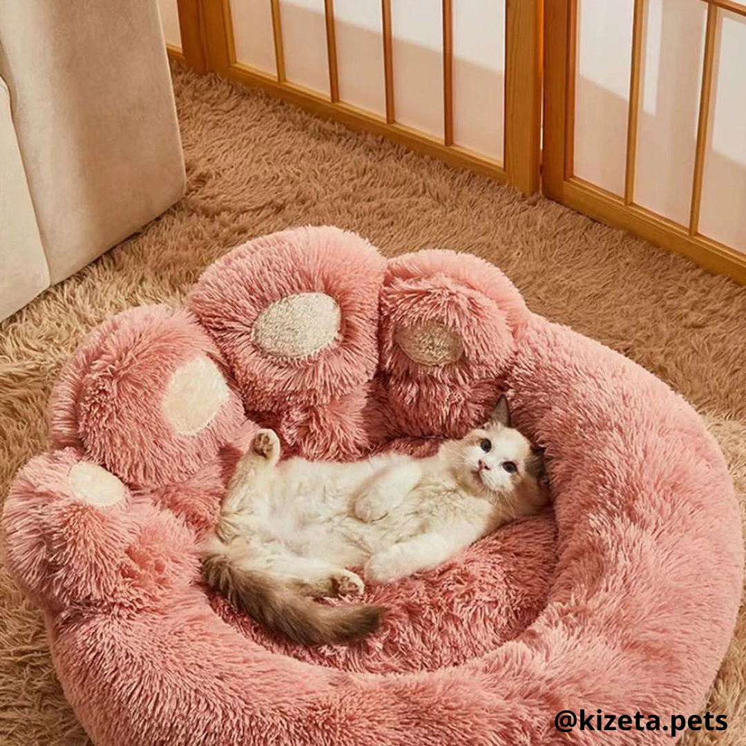 CAMA ANTIANSIEDAD 100% LAVABLE EN FORMA HUELLA DE OSO PARA PERROS O GATOS