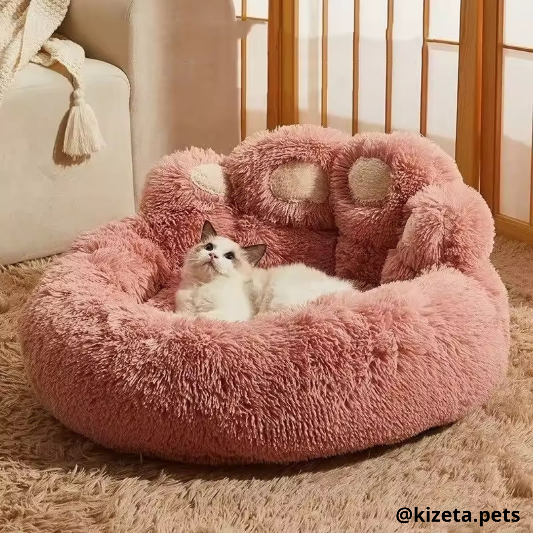 CAMA ANTIANSIEDAD 100% LAVABLE EN FORMA HUELLA DE OSO PARA PERROS O GATOS